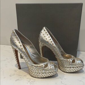 Alexander McQueen Elegant Silver and Gold Studded Women's Heels